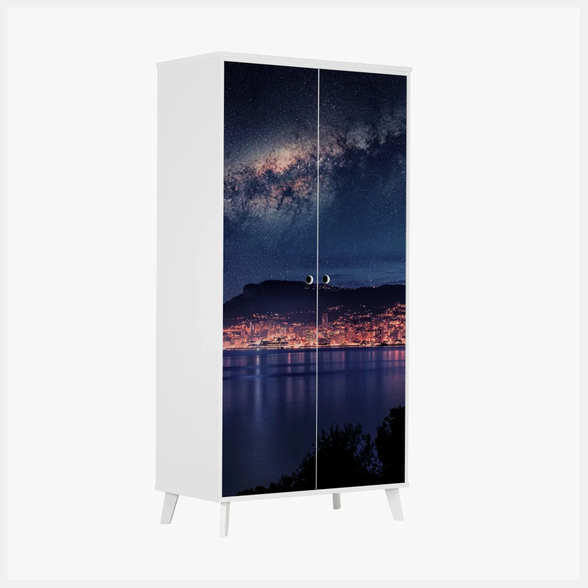 Schrankaufkleber küstenstadt unter der milchstraße – Wallnifity® Schrankaufkleber küstenstadt unter der milchstraße – Wallnifity®