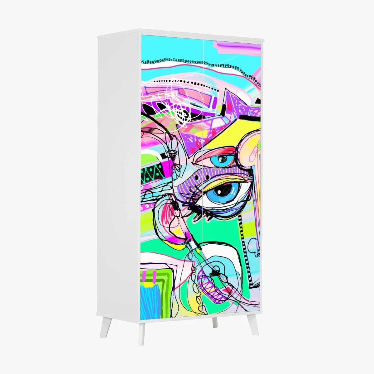 Schrankaufkleber buntes abstraktes gesichtsporträt – Wallnifity®