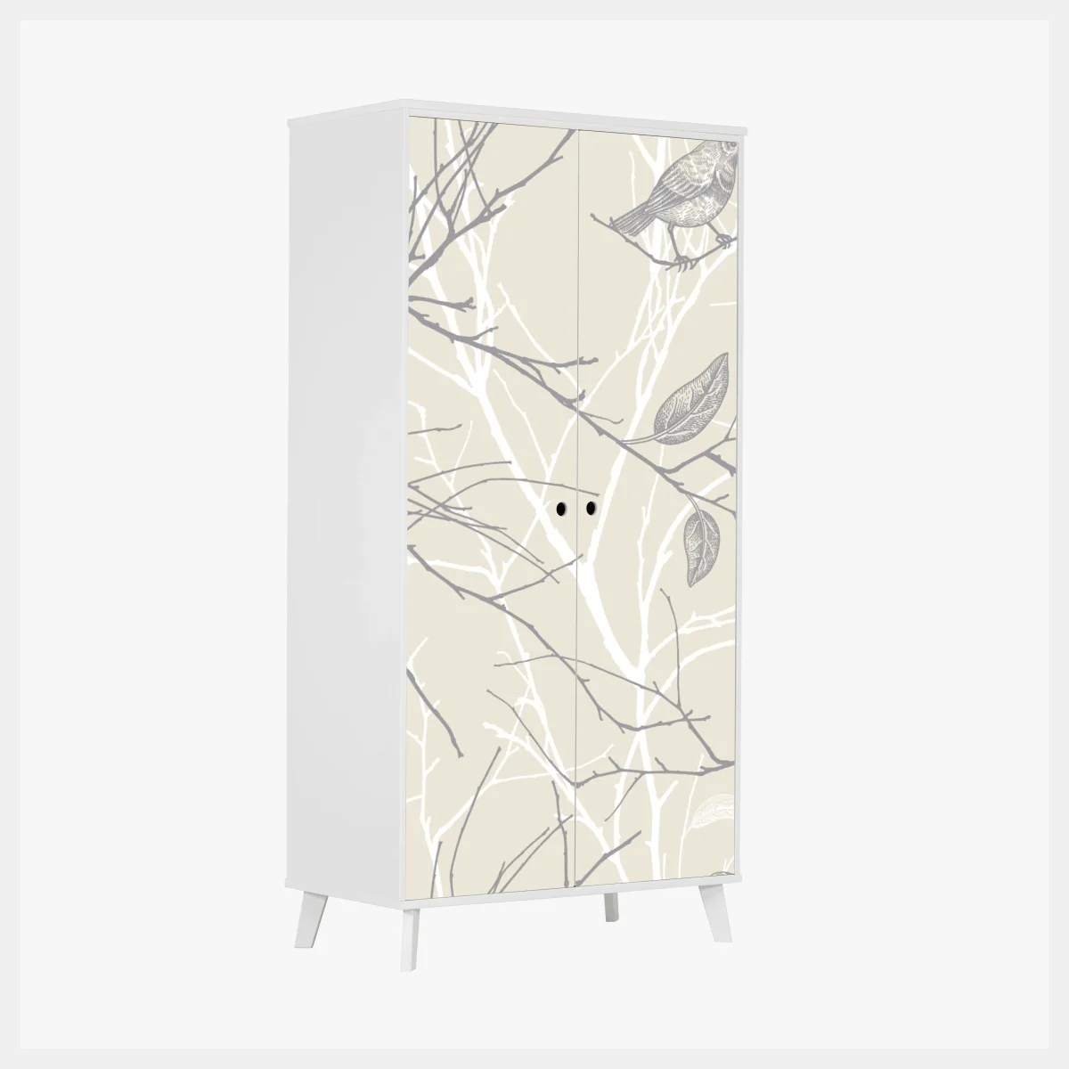 Schrankaufkleber zartes beiges muster mit vögeln und ästen – Wallnifity®