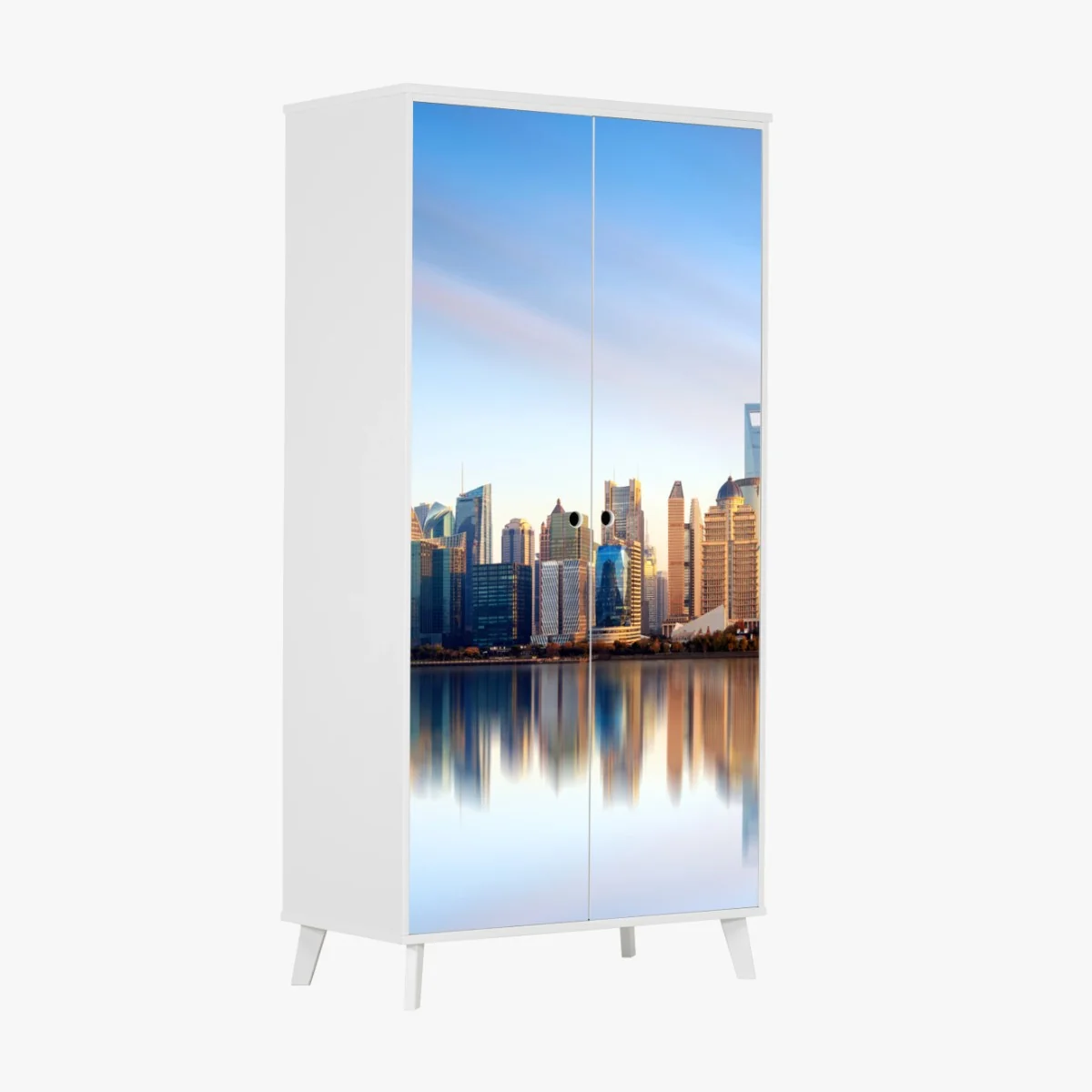 Schrankaufkleber Shanghai skyline spiegelung bei sonnenaufgang – Wallnifity® Schrankaufkleber Shanghai skyline spiegelung bei sonnenaufgang – Wallnifity®