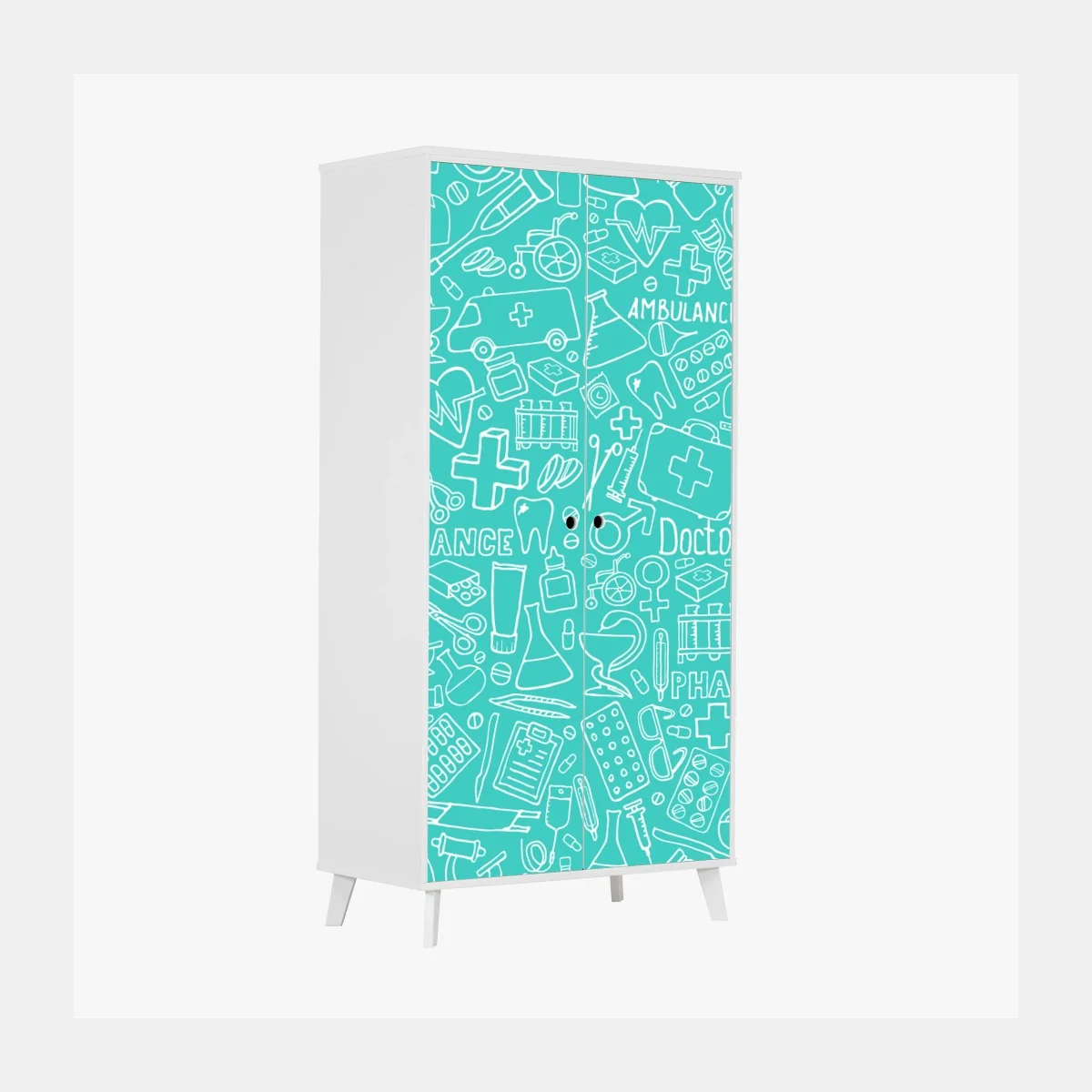Schrankaufkleber türkises nahtloses muster mit medizinischen icons – Wallnifity®
