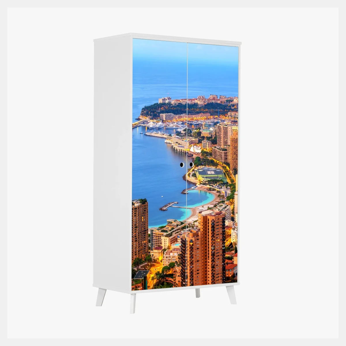 Schrankaufkleber Monaco küstenstadt panorama bei dämmerung – Wallnifity® Schrankaufkleber Monaco küstenstadt panorama bei dämmerung – Wallnifity®