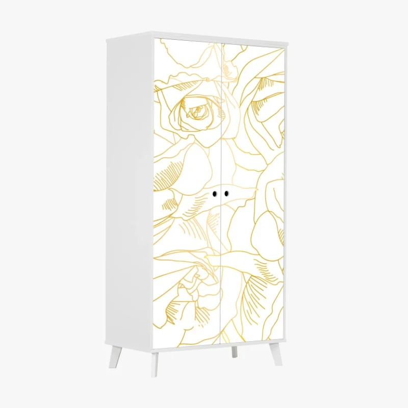 Schrankaufkleber goldene rosen linienzeichnung