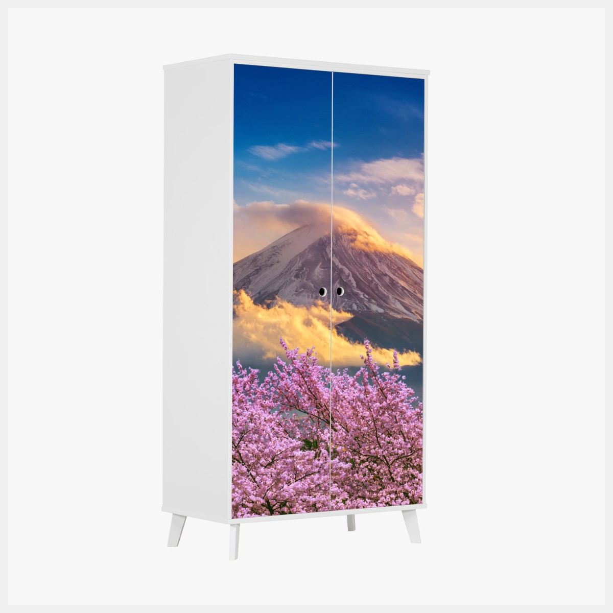 Schrankaufkleber Berg Fuji mit blühenden kirschblüten bei sonnenaufgang – Wallnifity® Schrankaufkleber Berg Fuji mit blühenden kirschblüten bei sonnenaufgang – Wallnifity®