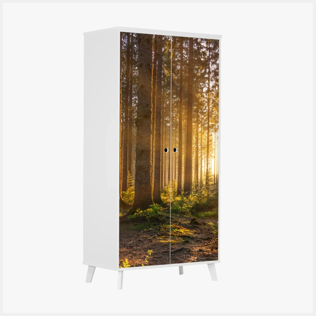 Schrankaufkleber sonnenbeschienener waldweg am morgen – Wallnifity®