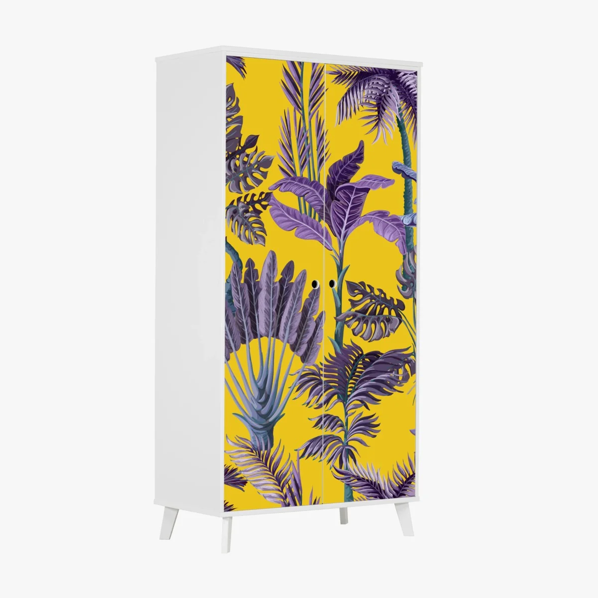 Schrankaufkleber tropische lila blätter auf gelbem hintergrund – Wallnifity® Schrankaufkleber tropische lila blätter auf gelbem hintergrund – Wallnifity®