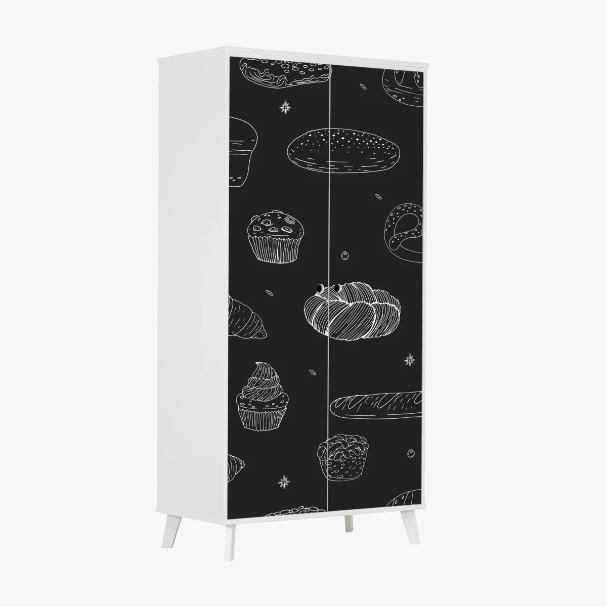 Schrankaufkleber handgezeichnetes gebäckmuster auf dunklem hintergrund – Wallnifity® Schrankaufkleber handgezeichnetes gebäckmuster auf dunklem hintergrund – Wallnifity®