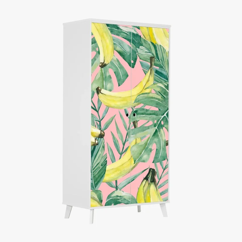 Schrankaufkleber aquarell-bananen und blättermuster auf rosa hintergrund – Wallnifity® Schrankaufkleber aquarell-bananen und blättermuster auf rosa hintergrund – Wallnifity®