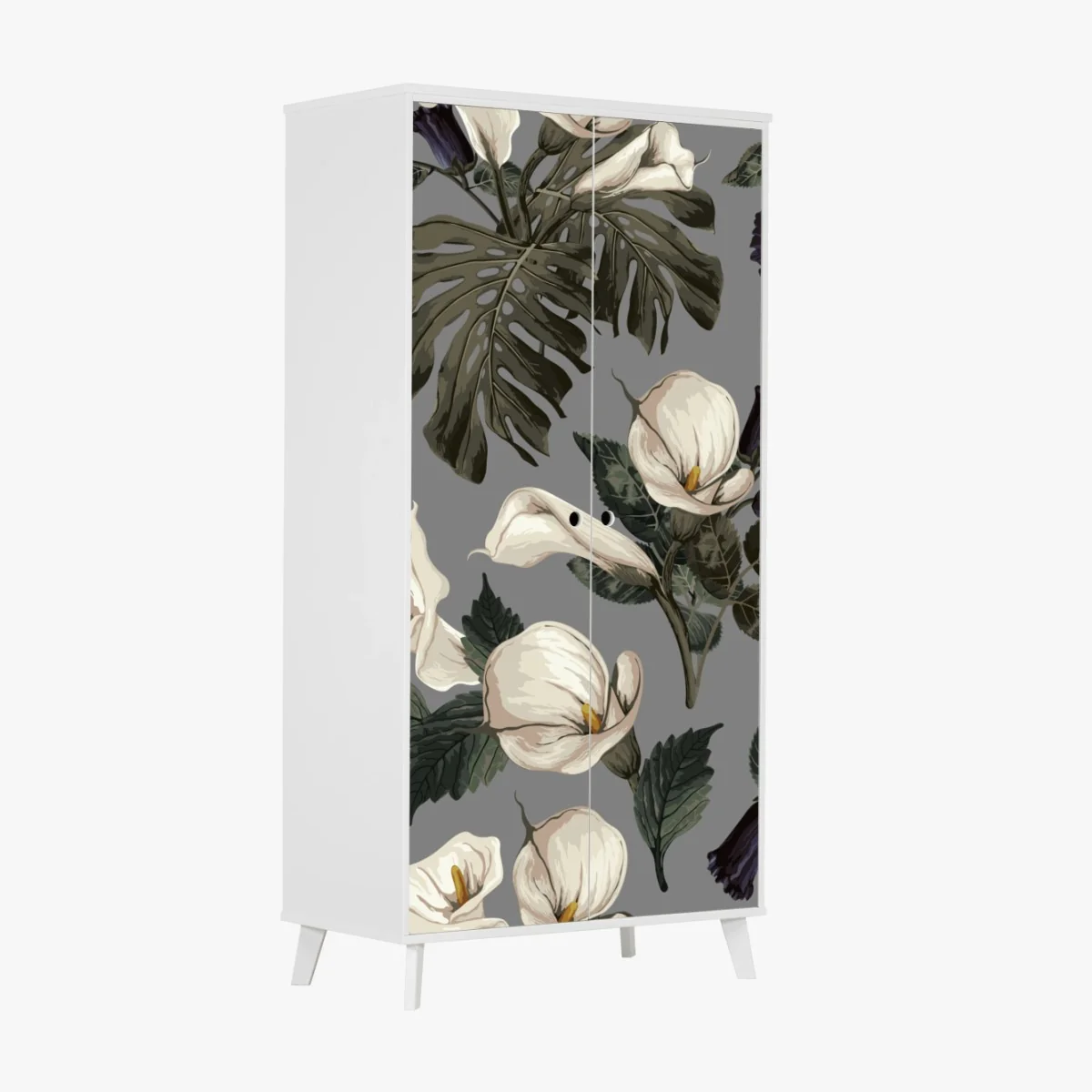 Schrankaufkleber vintage calla blumenmuster auf grauem hintergrund – Wallnifity® Schrankaufkleber vintage calla blumenmuster auf grauem hintergrund – Wallnifity®