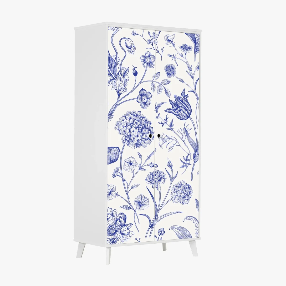 Schrankaufkleber klassisches blaues toile blumenmuster – Wallnifity® Schrankaufkleber klassisches blaues toile blumenmuster – Wallnifity®