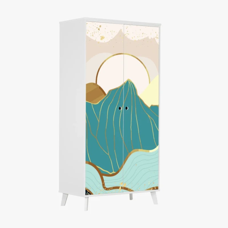 Schrankaufkleber türkise berge mit goldenen akzenten