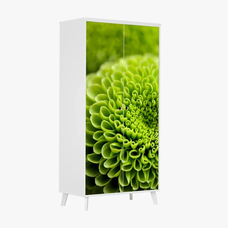 Schrankaufkleber leuchtende grüne blumenspirale im makro
