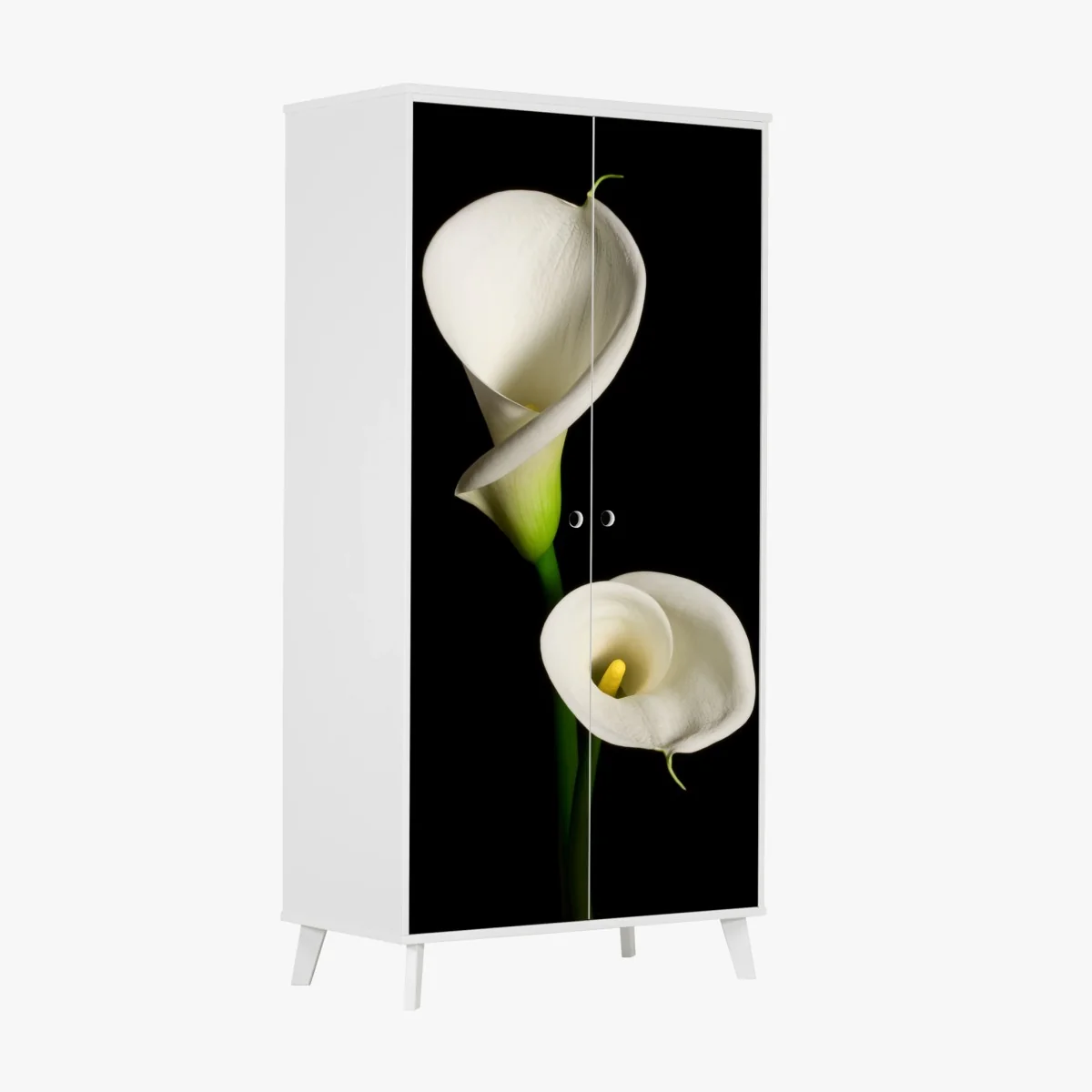 Schrankaufkleber weiße calla vor schwarzem hintergrund – Wallnifity® Schrankaufkleber weiße calla vor schwarzem hintergrund – Wallnifity®