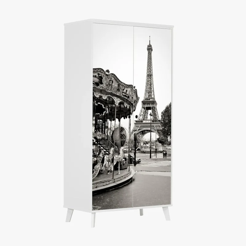 Schrankaufkleber Eiffelturm und karussell in Paris