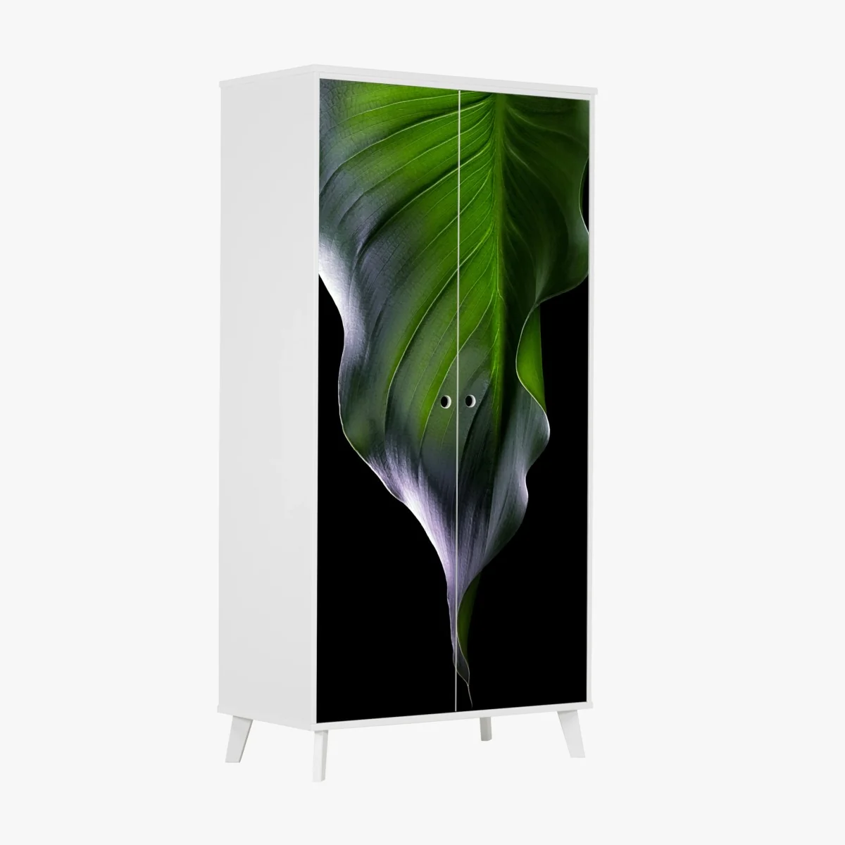 Schrankaufkleber elegantes grünes blatt auf schwarzem hintergrund – Wallnifity®