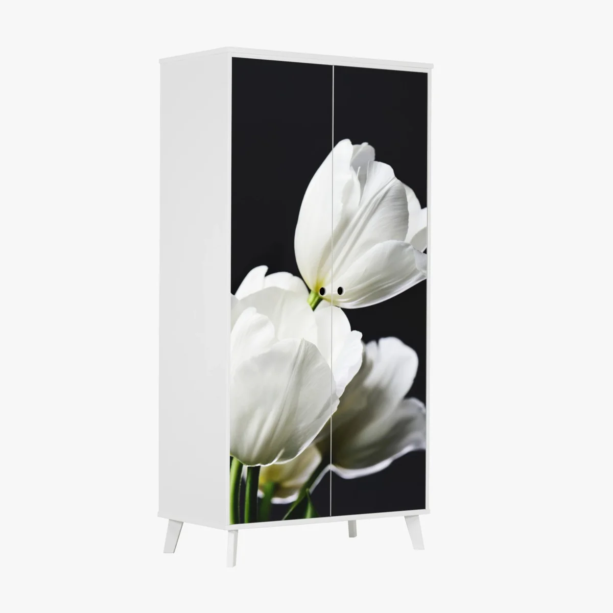 Schrankaufkleber weißer tulpenstrauß vor dunklem hintergrund – Wallnifity®
