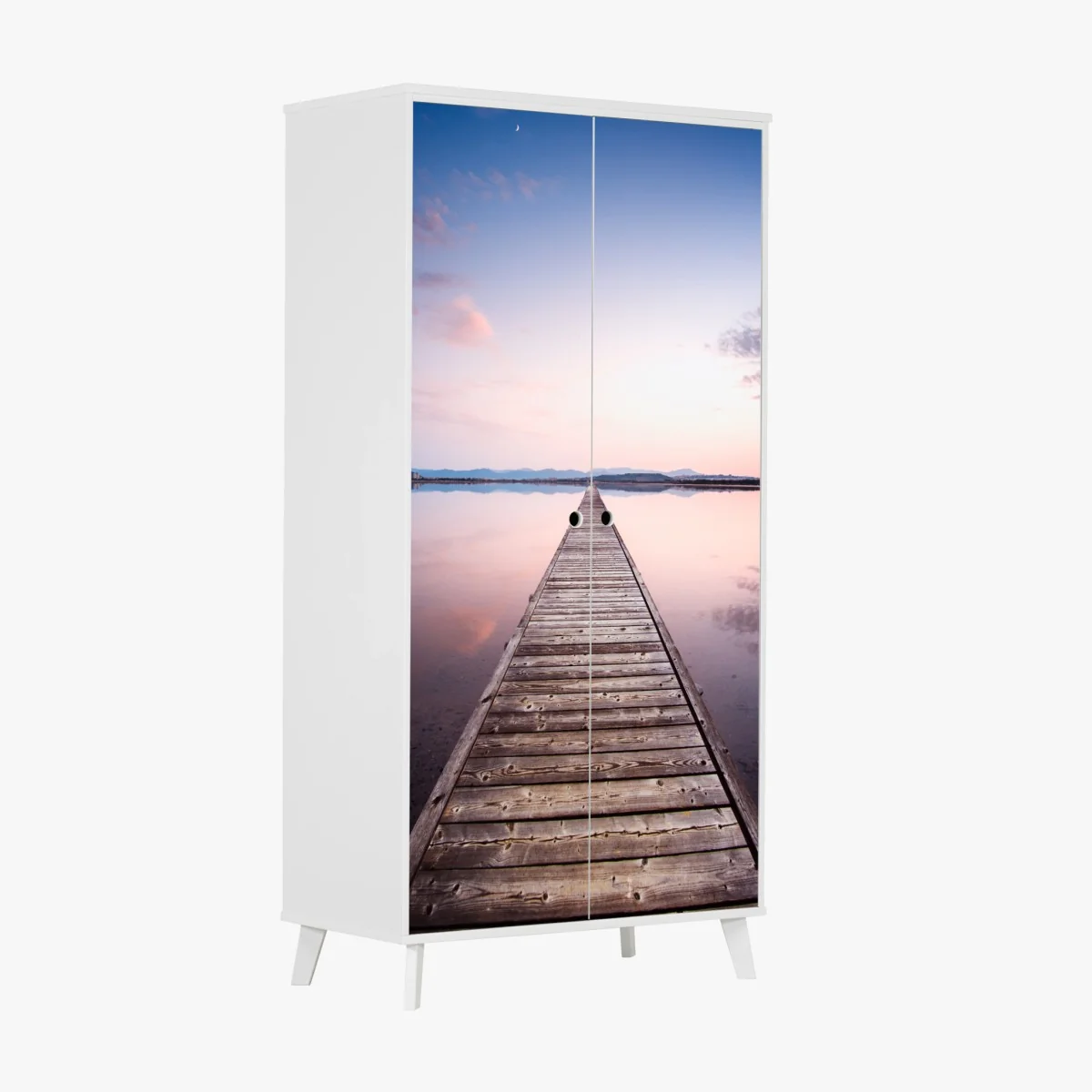 Schrankaufkleber holzsteg zum horizont bei sonnenuntergang – Wallnifity® Schrankaufkleber holzsteg zum horizont bei sonnenuntergang – Wallnifity®