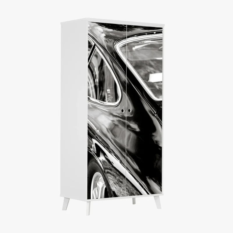 Schrankaufkleber oldtimer rückansicht detail in schwarzweiß