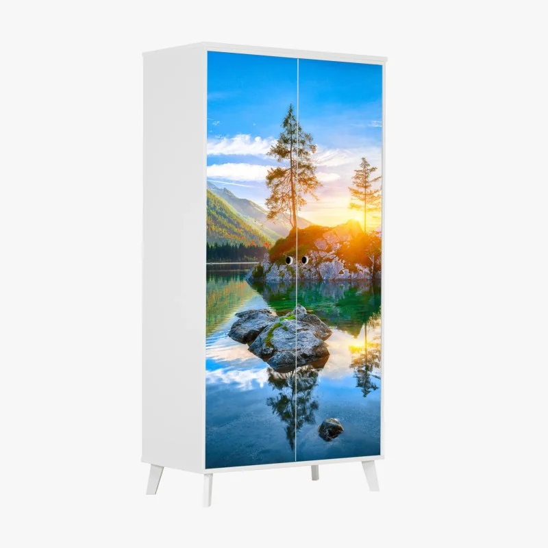 Schrankaufkleber sonnenuntergang über Hintersee felseninsel