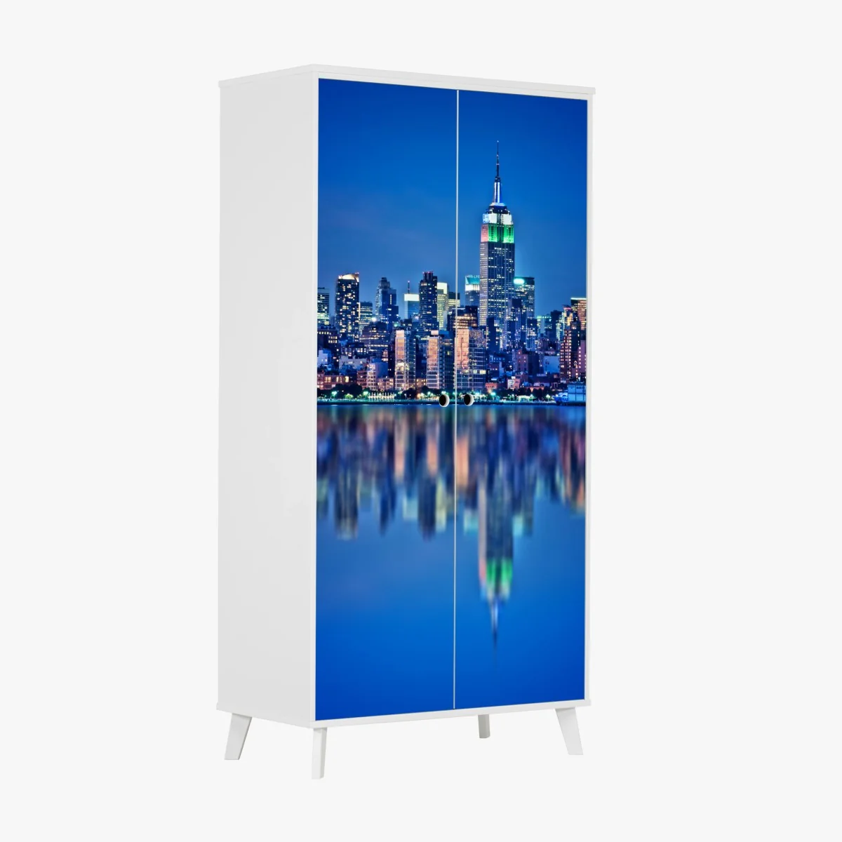 Schrankaufkleber New York skyline bei nacht mit spiegelung – Wallnifity® Schrankaufkleber New York skyline bei nacht mit spiegelung – Wallnifity®