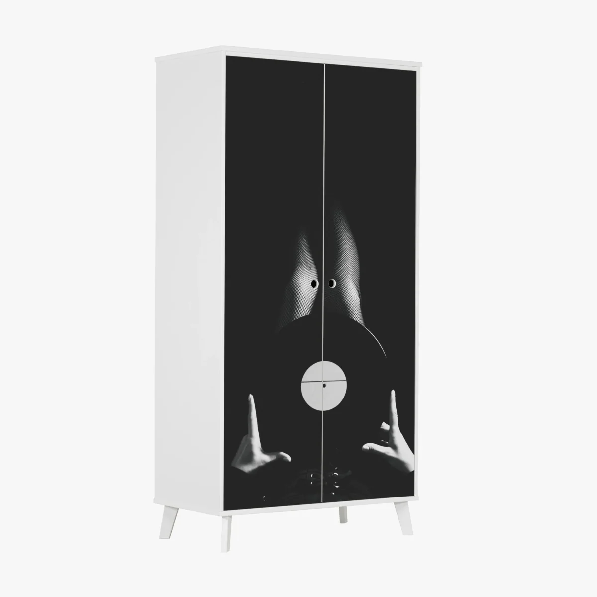 Schrankaufkleber schallplatte und beine in netzstrümpfen – Wallnifity® Schrankaufkleber schallplatte und beine in netzstrümpfen – Wallnifity®