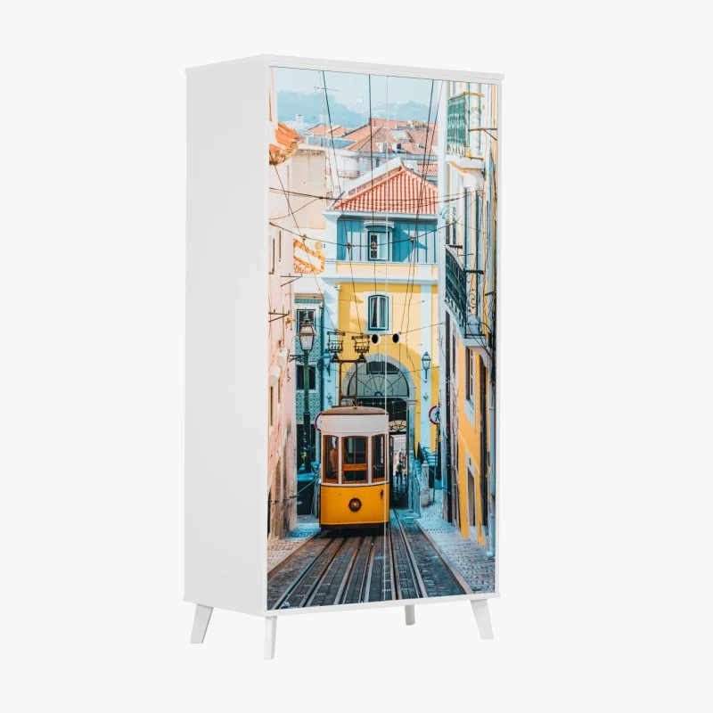 Schrankaufkleber lebendige bica straßenbahn in Lissabon