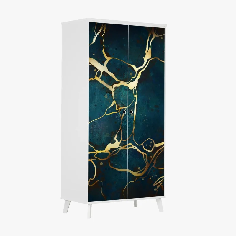 Schrankaufkleber türkis und gold abstrakt mit goldenen adern