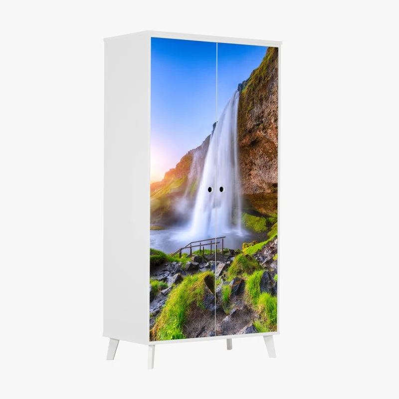 Schrankaufkleber tropisches blättermuster in sanften grüntönen und rosa – Wallnifity®