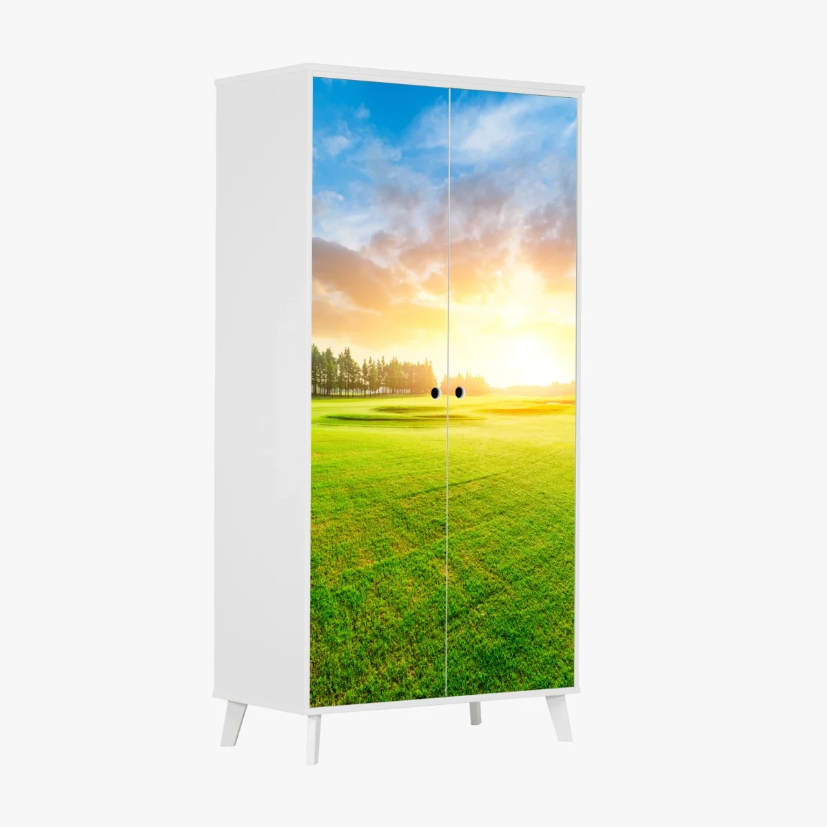 Schrankaufkleber sonnenbeschienene wiese und wald bei sonnenaufgang – Wallnifity® Schrankaufkleber sonnenbeschienene wiese und wald bei sonnenaufgang – Wallnifity®