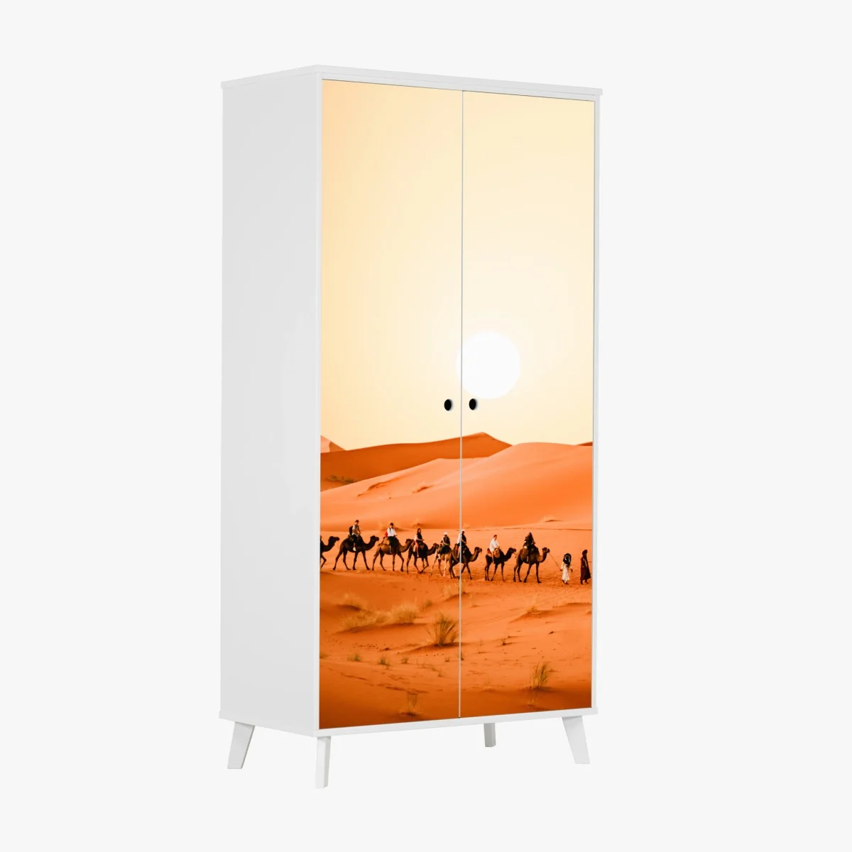 Schrankaufkleber karawane von kamelen in der wüste bei sonnenuntergang – Wallnifity®