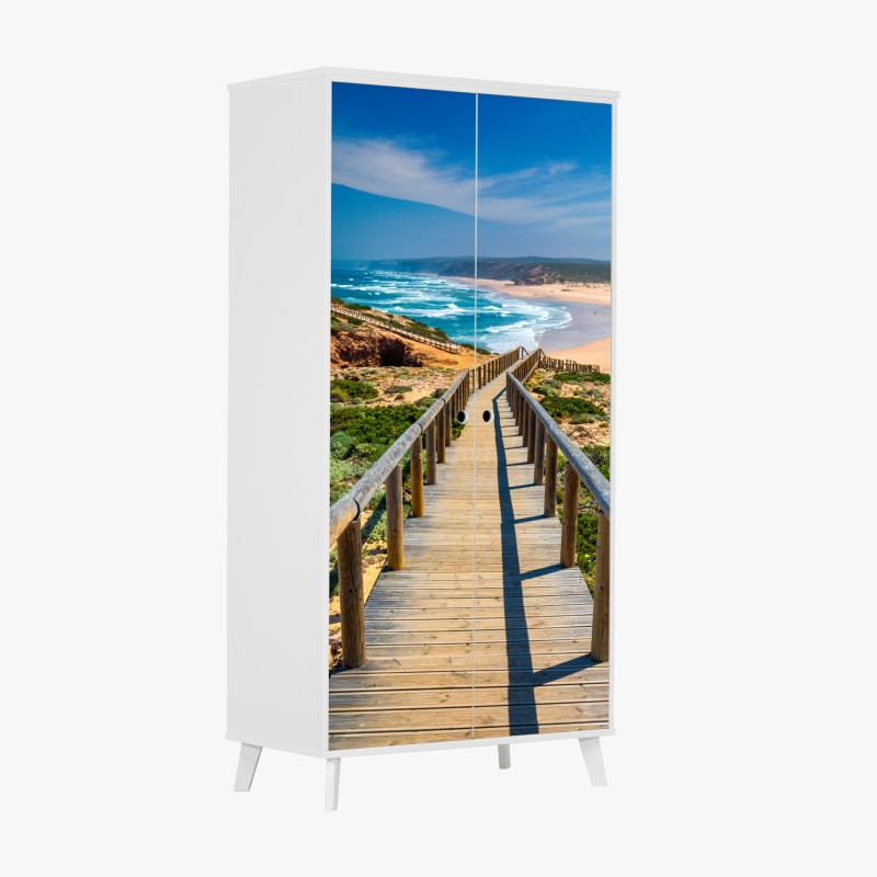 Schrankaufkleber handgezeichnetes marineblaues blumenmuster auf creme – Wallnifity®