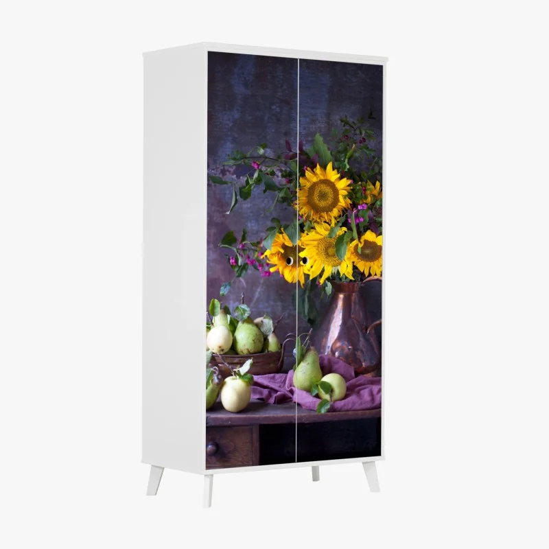 Schrankaufkleber sonnenblumen und birnen stilleben