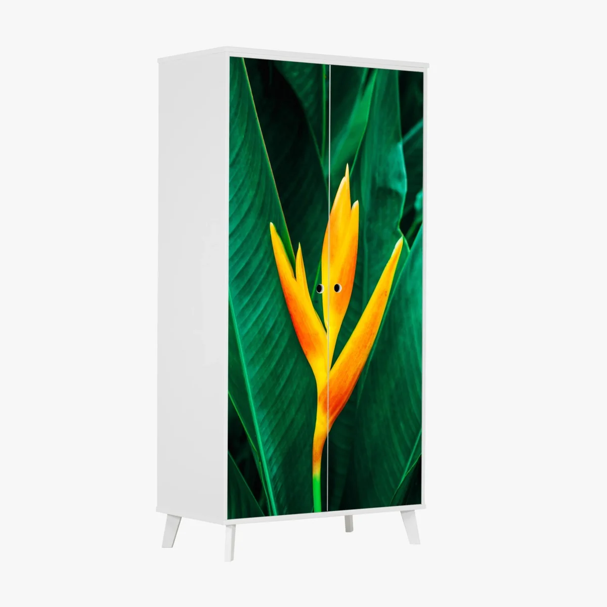 Schrankaufkleber leuchtende tropische heliconia vor satten grünen blättern – Wallnifity® Schrankaufkleber leuchtende tropische heliconia vor satten grünen blättern – Wallnifity®