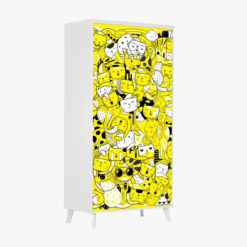 Schrankaufkleber verspielte gelbe katzen-collage