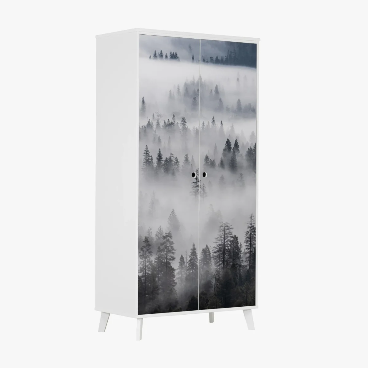 Schrankaufkleber nebeliger kiefernwald – Wallnifity® Schrankaufkleber nebeliger kiefernwald – Wallnifity®