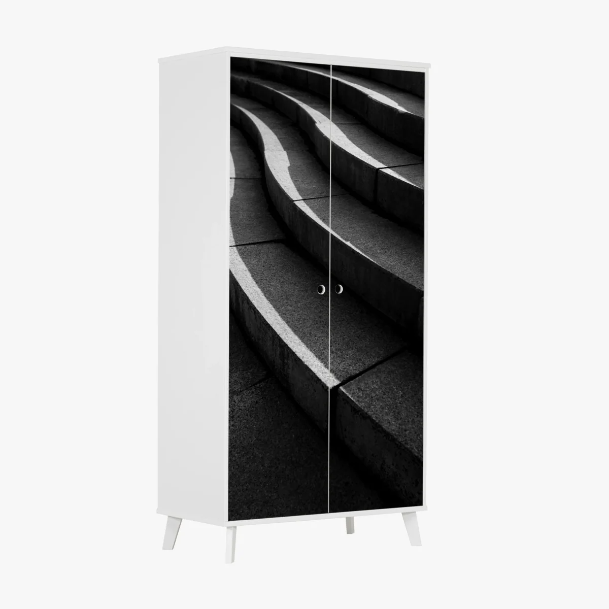 Schrankaufkleber geschwungene betontreppe im schatten – Wallnifity® Schrankaufkleber geschwungene betontreppe im schatten – Wallnifity®