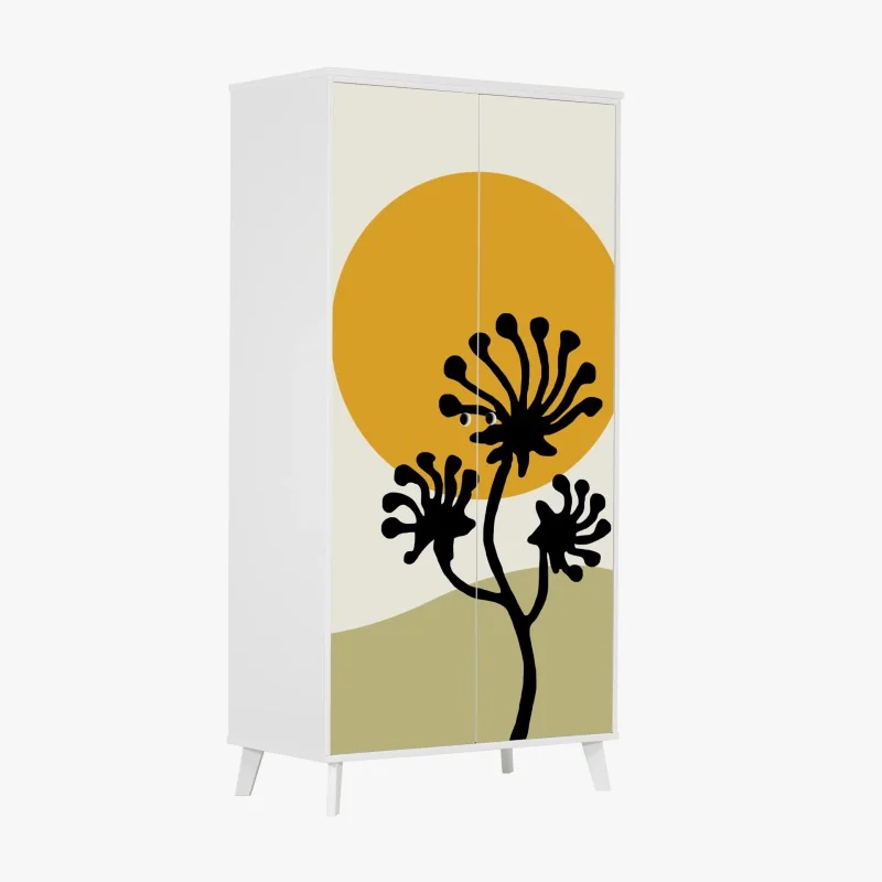 Schrankaufkleber minimalistische botanische silhouette mit sonne