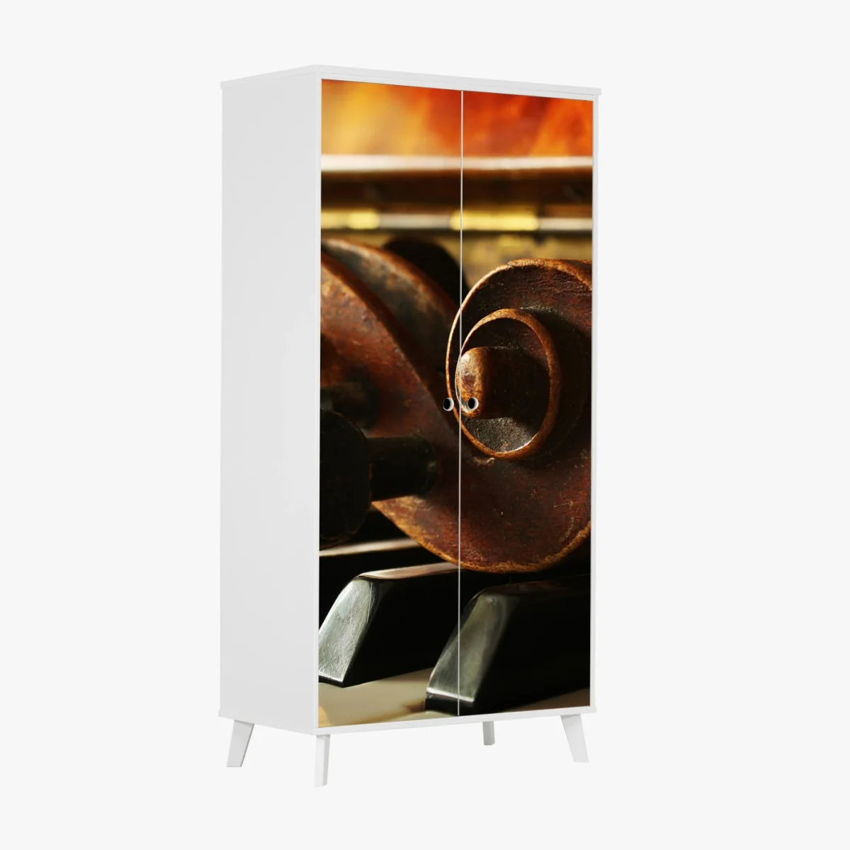 Schrankaufkleber vintage geigenkopf auf klaviertasten – Wallnifity® Schrankaufkleber vintage geigenkopf auf klaviertasten – Wallnifity®