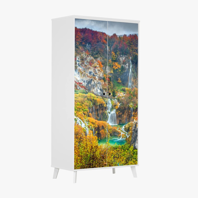 Schrankaufkleber geometrisches art-déco fächermuster in warmen rot- und violetttönen – Wallnifity®