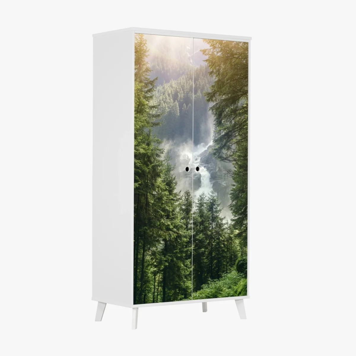 Schrankaufkleber Krimml wasserfall im üppigen alpinen wald – Wallnifity® Schrankaufkleber Krimml wasserfall im üppigen alpinen wald – Wallnifity®