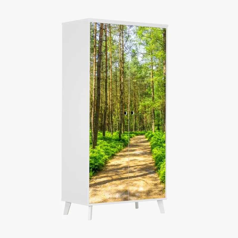 Schrankaufkleber sonniger waldweg zwischen kiefern