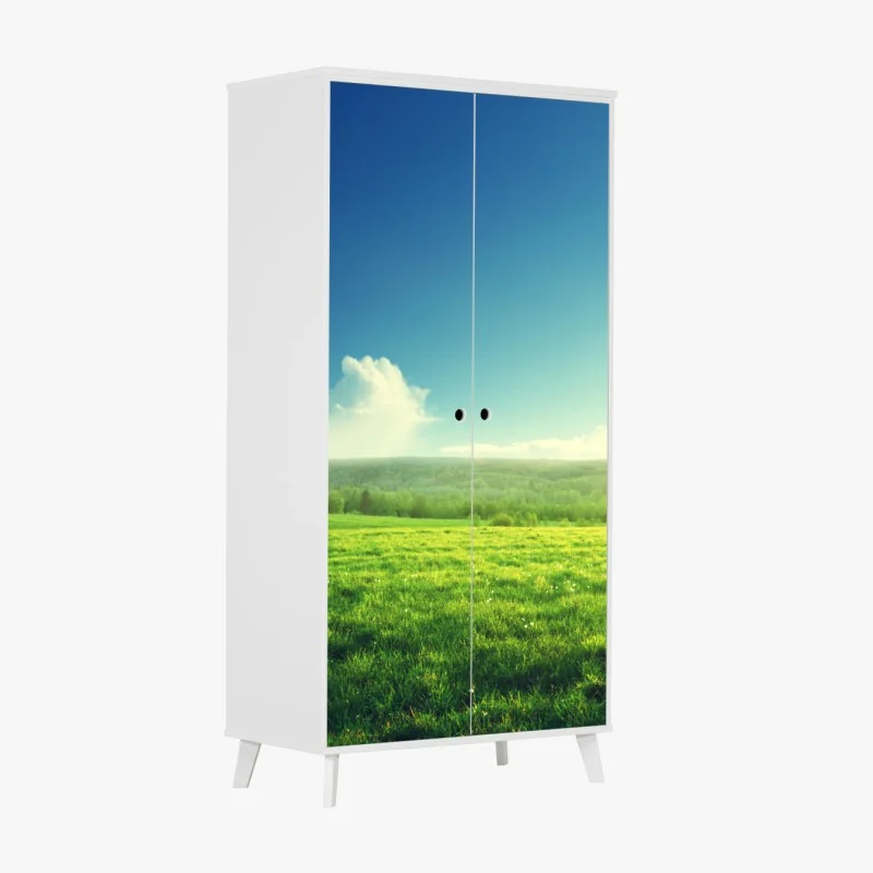 Schrankaufkleber sonnige frühlingswiese im abendlicht