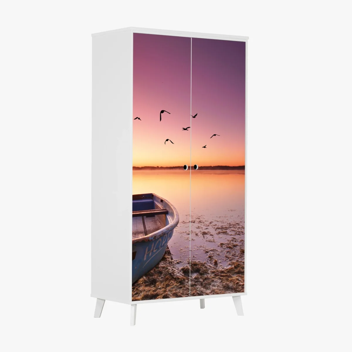 Schrankaufkleber friedliche bootsstimmung im abendlicht – Wallnifity®