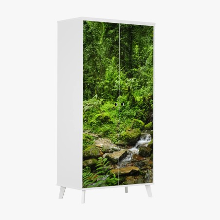 Schrankaufkleber üppiger grüner waldwasserfall – Wallnifity®
