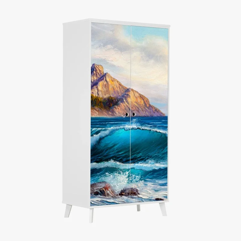 Schrankaufkleber türkisblaue welle - meereslandschaft in öl