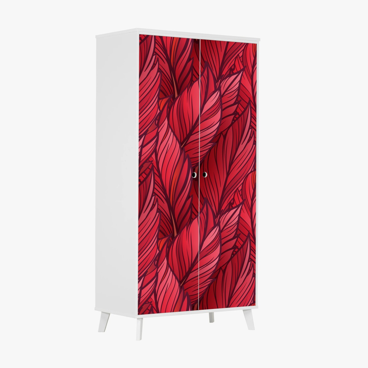 Schrankaufkleber rotes botanisches blättermuster – Wallnifity®