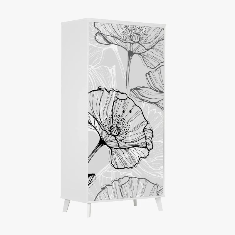 Schrankaufkleber minimalistisches schwarzes blumen-rautenmuster – Wallnifity®