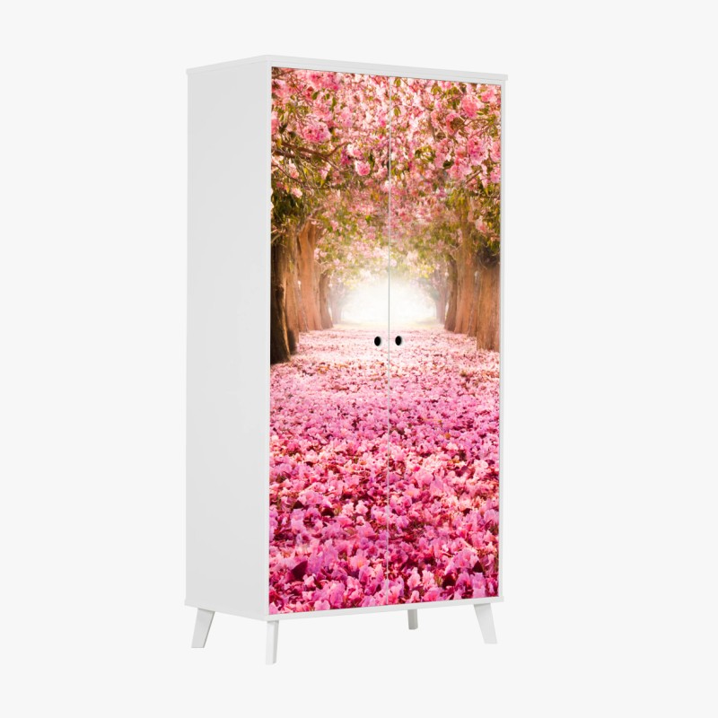 Schrankaufkleber rosa blütenallee unter kirschbäumen