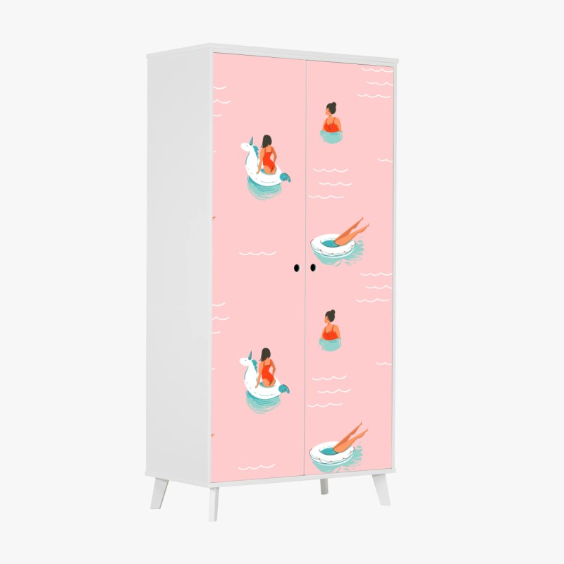 Schrankaufkleber ruhige blaue wellen mit goldakzenten – Wallnifity®