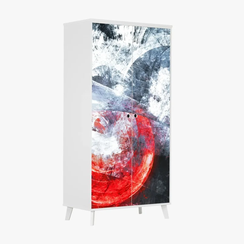 Schrankaufkleber dynamische rote und weiße abstrakte komposition